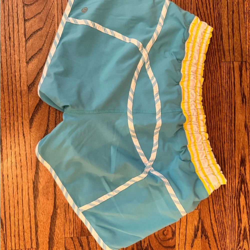 Lululemon Athletica Blue Shorts with Yellow Waistband - Picture 2 of 2